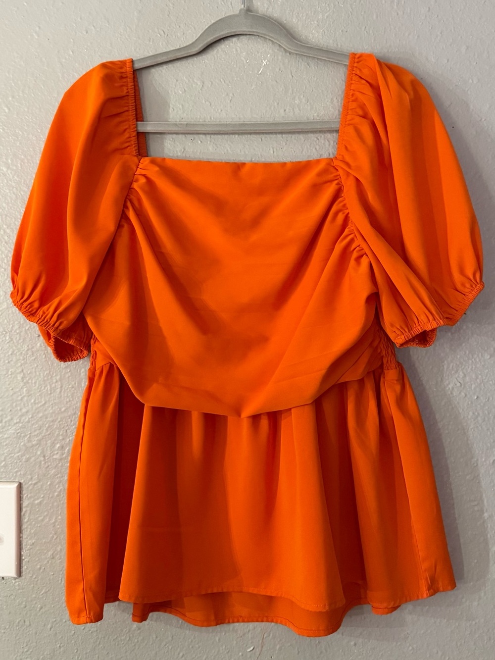 SHEIN Orange Square-Neck Puff-Sleeve top